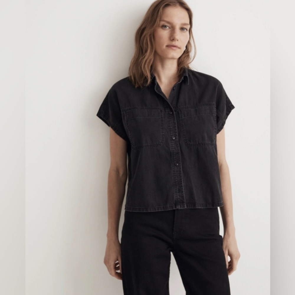 Madewell Black Denim Cropped Button Up